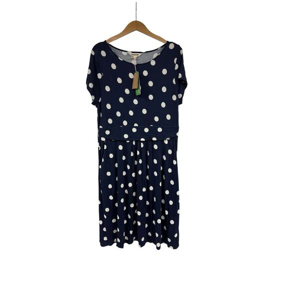 Boden Amelie Jersey Dress Navy Blue Polka Dot Soft Jersey Viscose Womens 14R New - Picture 1 of 7